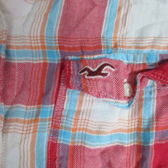 Hollister Shirt Womens Medium Red Cream Plaid Flannel Cabincore Cowgirl Western - Picture 3 of 7